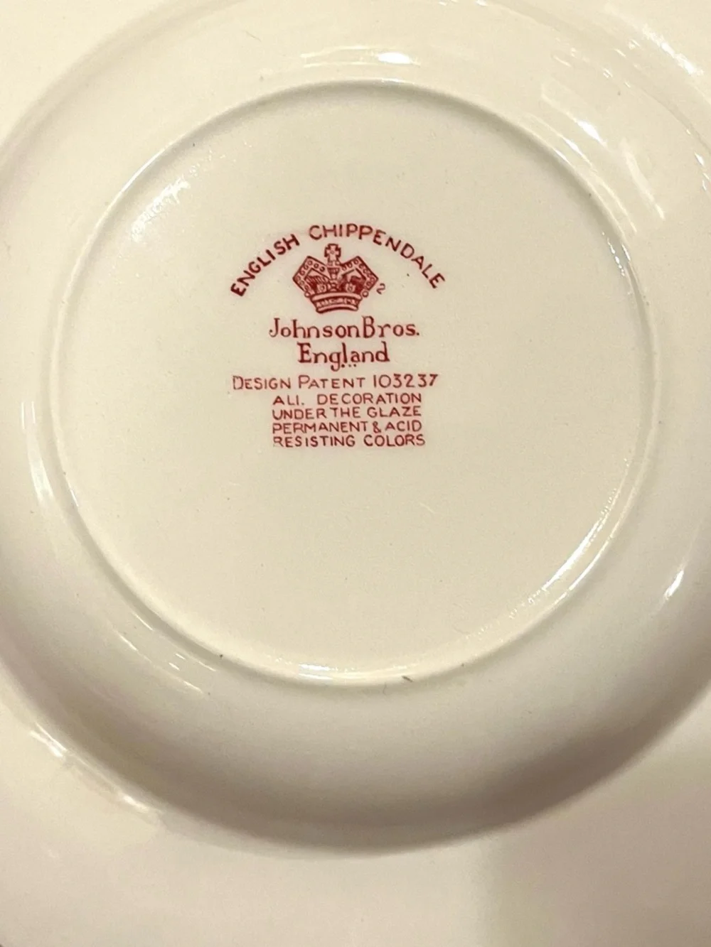 Vintage Johnson Brothers English Chippendale Red Floral Shallow Soup Bowls set 4